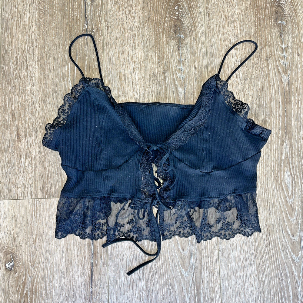 Women 2XL Bralette Crop Top Lace Strappy Ribbed Stretch Baby Doll Goth Sexy Vamp
